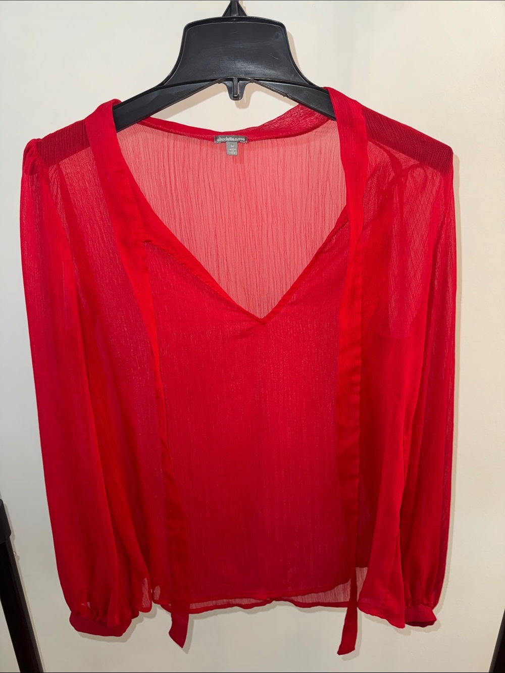 Chiffon Tie-Neck Blouse - Red